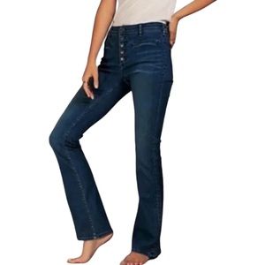 Free People Kaye Exposed Button Fly Flare Jeans Size 31 Dark Wash